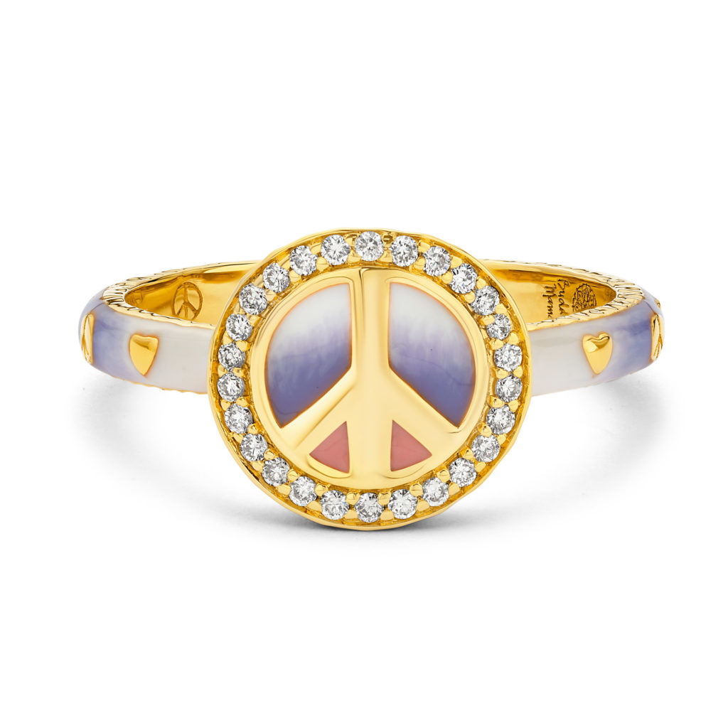 OMBRE PEACE SIGN SKINNY BAND RING WITH DIAMONDS AND ENAMEL | Buddha Mama